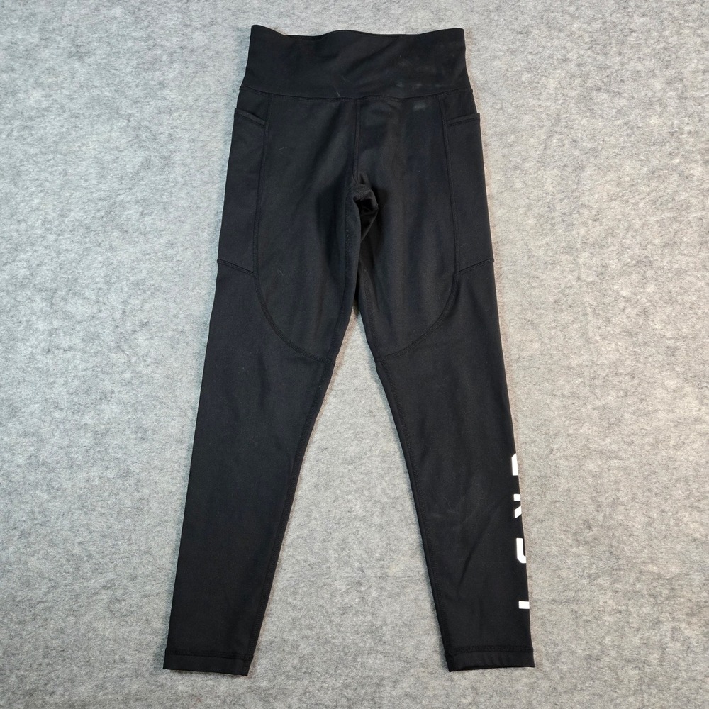 LSKD Womens Black Logo High Rise Athletic Yoga Running Leggings Size S